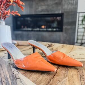 BCBGirls Orange Naplak Leather Melany Heels, Women's Size 9.5